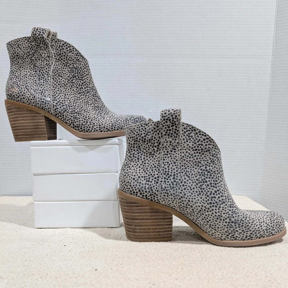 NEW Toms Boot 6 Constance Heeled Mini Cheetah Suede Ankle Boots Western‎ Vibe